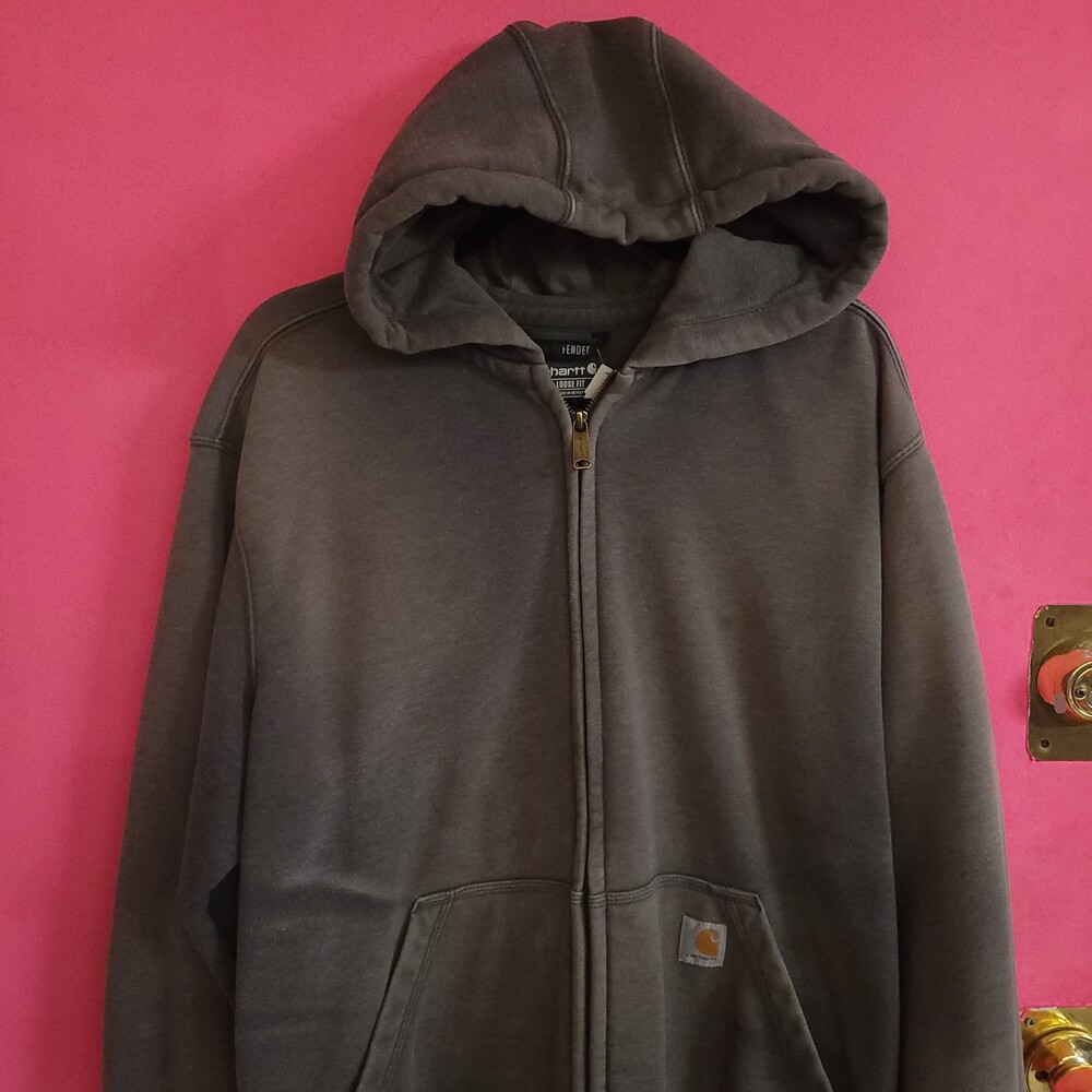 Carhartt XL Hooded Sweatshirt rain defender loose fit work wear grunge Full Zip